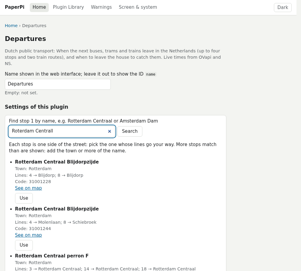 The stop search on the settings page