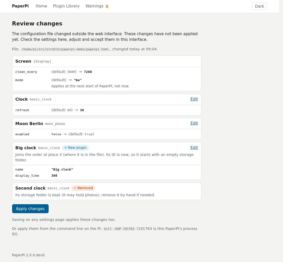 Review changes: the hand edits, old and new value