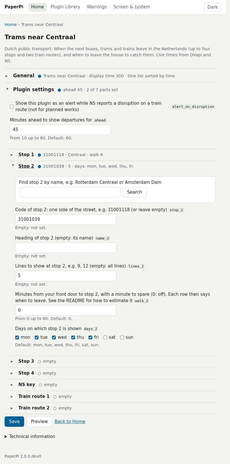 The Settings page with foldable sections