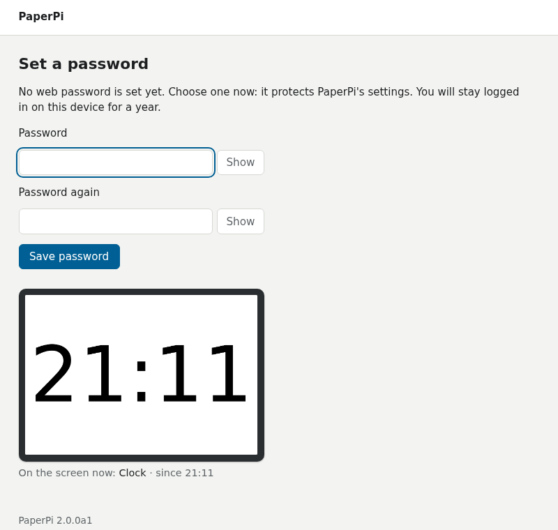 The "Set a password" page, with the screen's picture below it